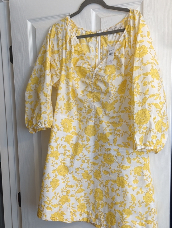 LOFT Dresses & Skirts - LOFT White and Yellow Floral V-Neck Dress